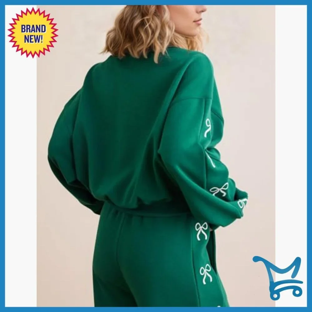 Oversized Lounge Set 2 Piece Sweatsuit Long Sleeve Crew Neck Wide Leg Sweatpants